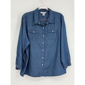 C.D. Daniels Womens Blue Denim Button Down Shirt Roll Tab Sleeve Plus Size 2X